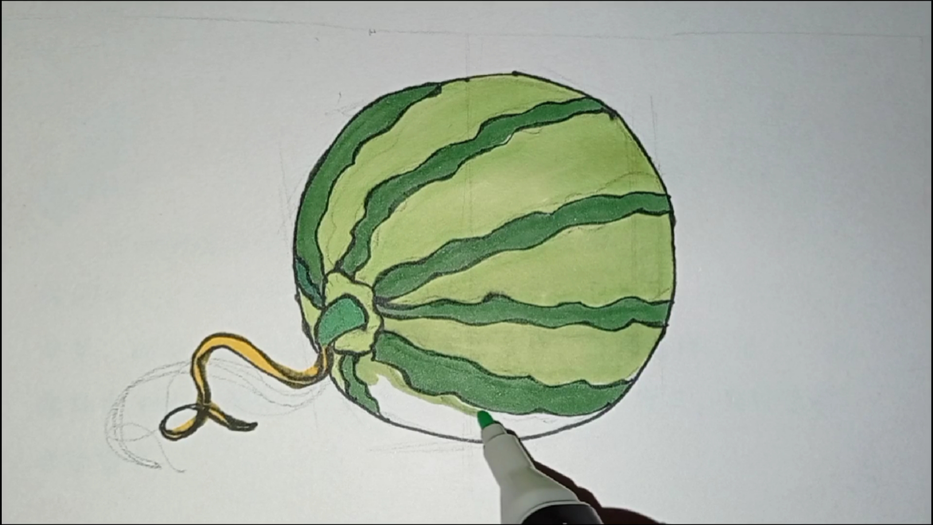 记录生活#简笔画水果西瓜,圆圆的大西瓜来看看吧!