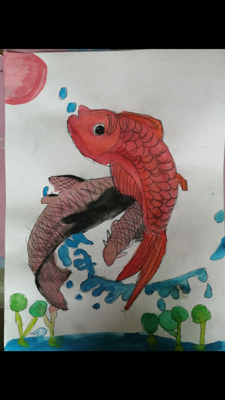 全民高考#《鲤鱼跳龙门》勋勋水彩画作品,祝高考学子金榜题名.