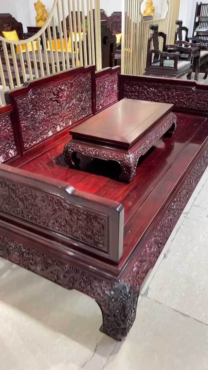 古典红木家具#赞比亚小叶紫檀云龙罗汉床