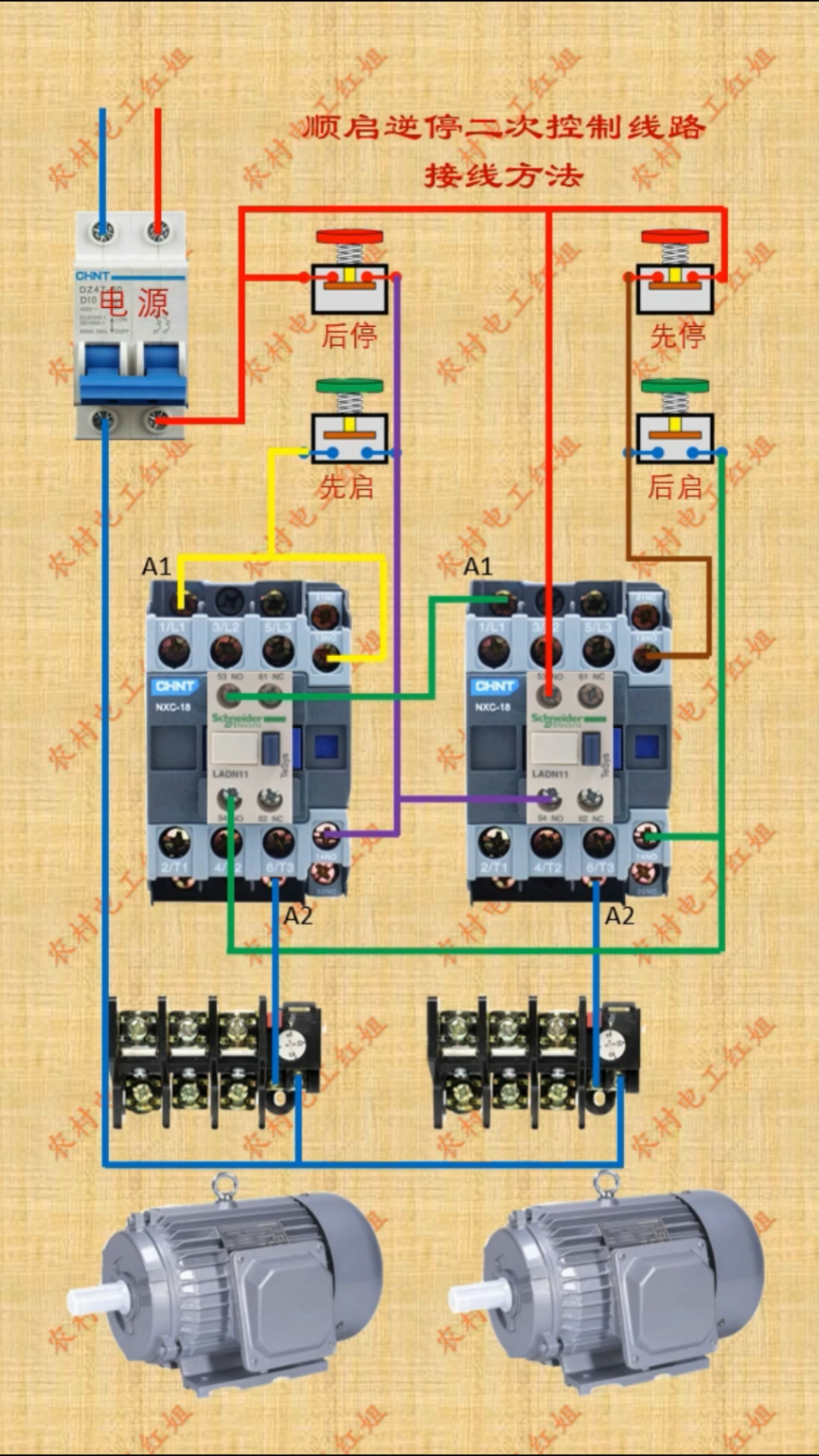 零基础学电工顺启逆停二次控制线路