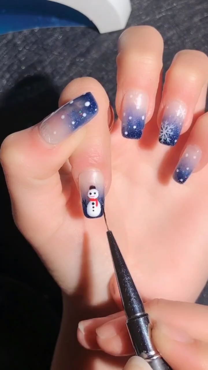 自学美甲#小雪人美甲