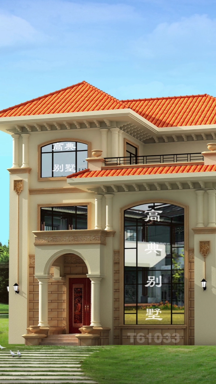 优雅复式三层别墅外观设计效果图配露台