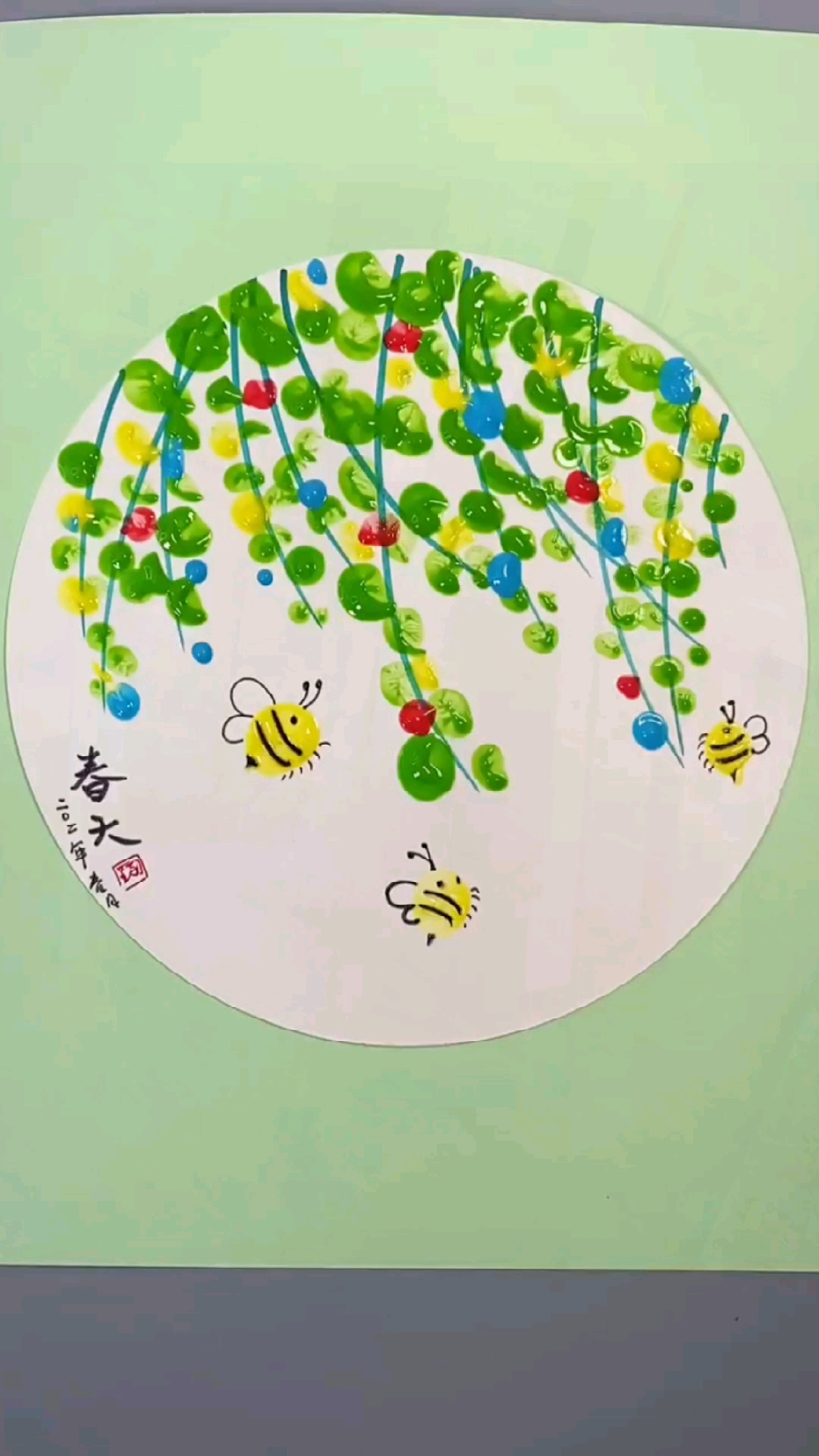 手工制作春天来了用手指画个漂亮的春天主题画吧