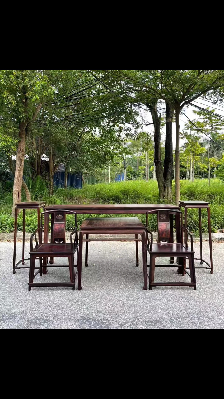 大酸枝交趾黄檀明式中堂六件套-度小视