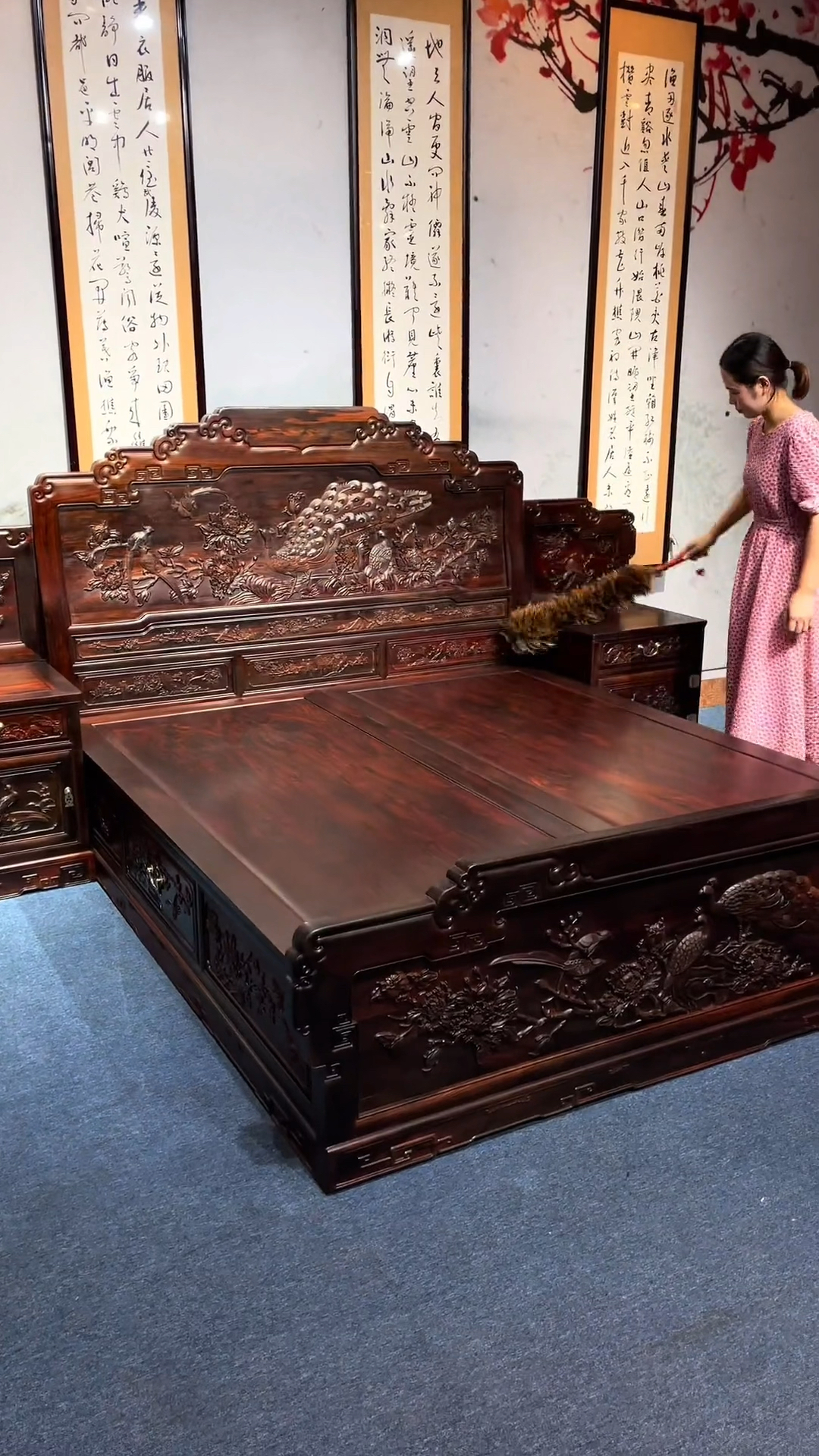 大红酸枝交趾黄檀#大红酸枝老料孔雀高低床