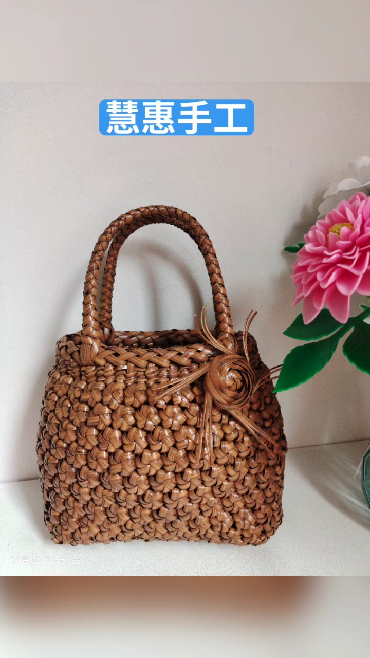 手工编织#藤条编迷你六角花包
