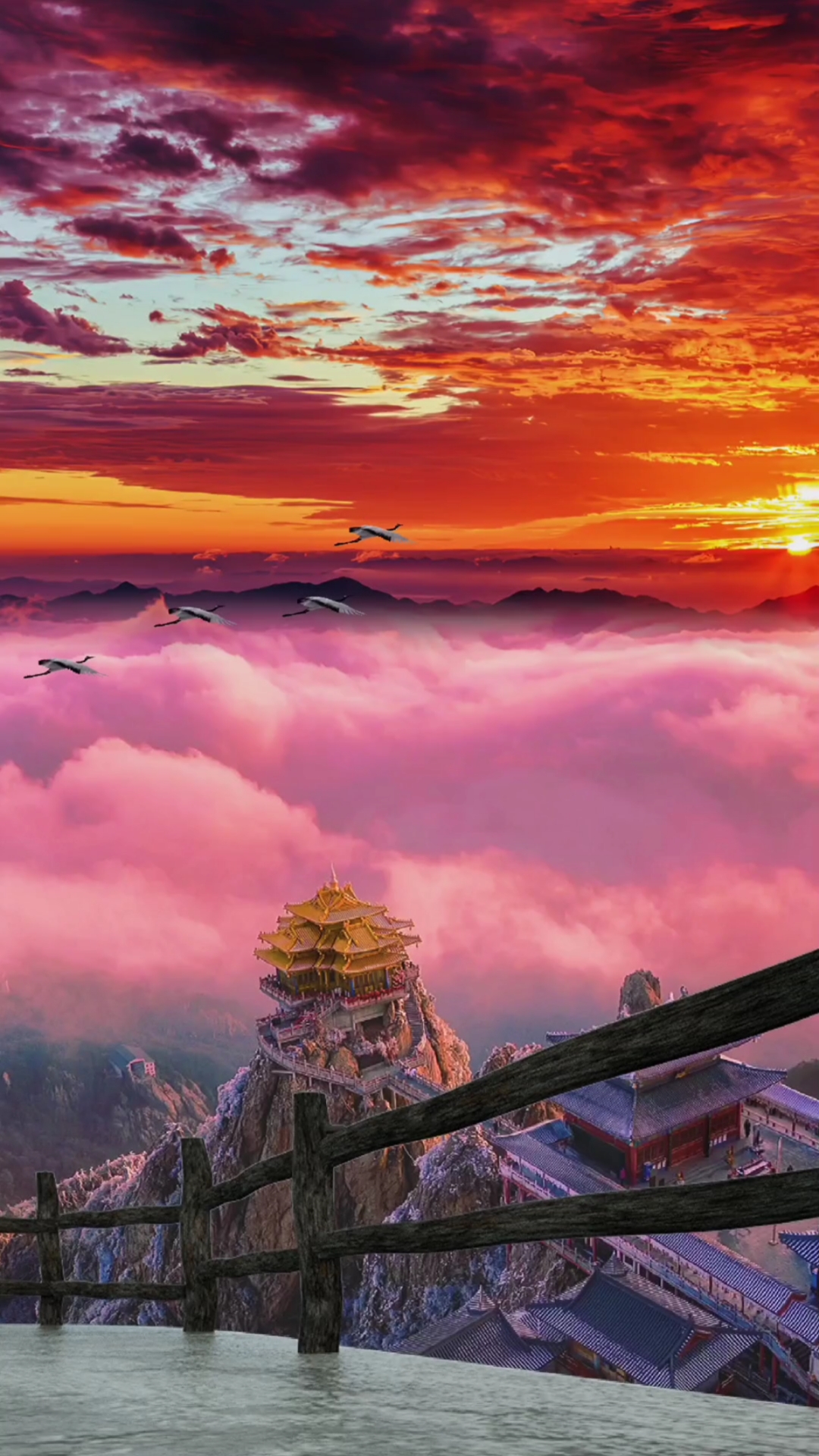 老君山#答应我,一定要去老君山看日落的红色云海,原来老君山的日落