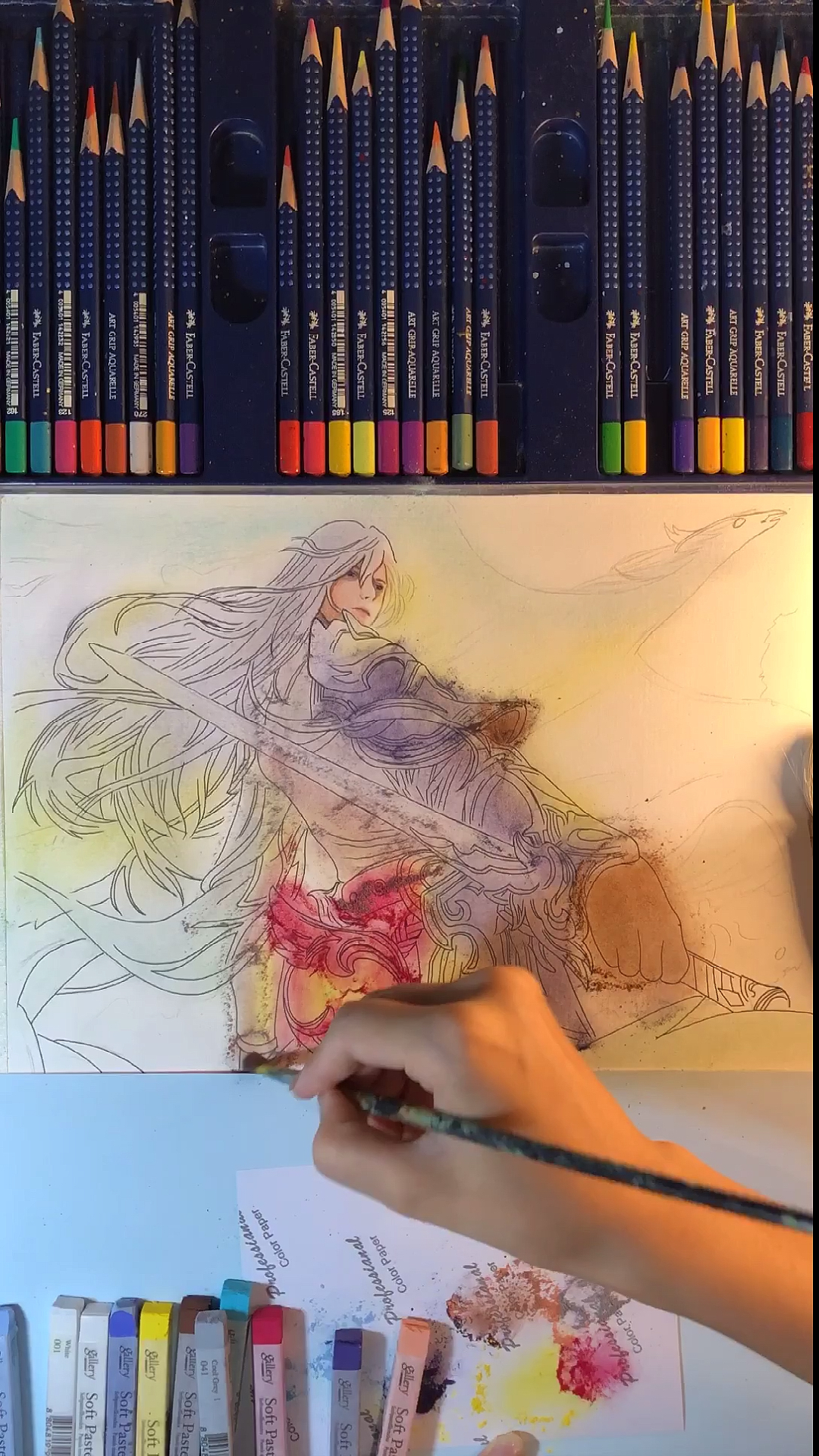 王者荣耀#我家小可爱想看我……画凤求凰#李白#凤求凰#彩铅#色粉挝 