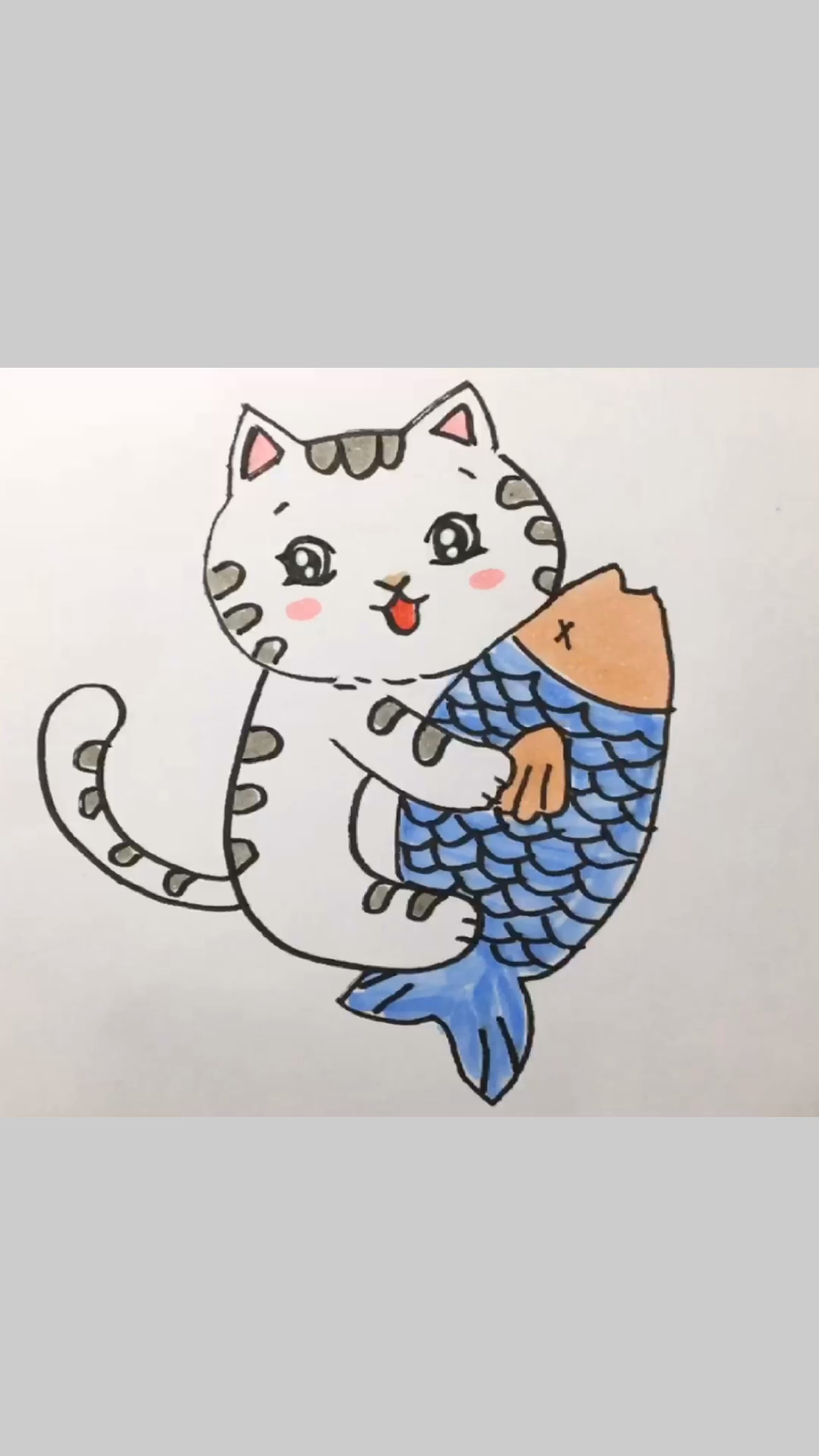 儿童亲子绘画启蒙,小猫咪爱吃鱼