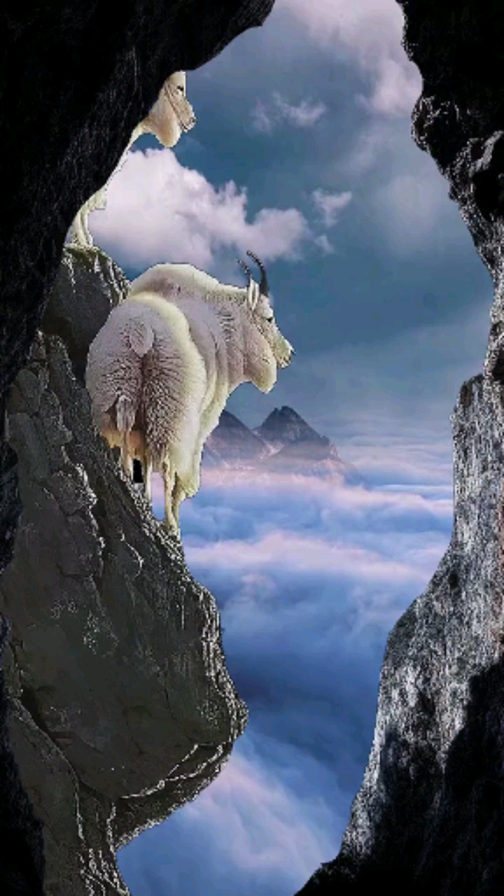 它们是岩羊,悬崖峭壁只要有一脚之棱,便能攀登上去,高处向下更能纵身