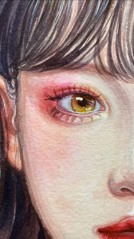 水彩你看这个眼睛亮不亮你看这个姑娘美不美你看这个毛衣粉不粉水彩