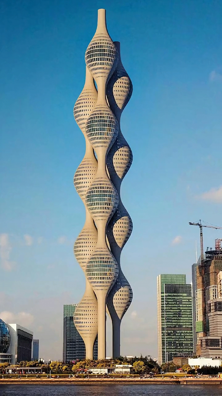 上海新地标上海三元塔设计高度约400米由3个相似的独塔组成来看看三元
