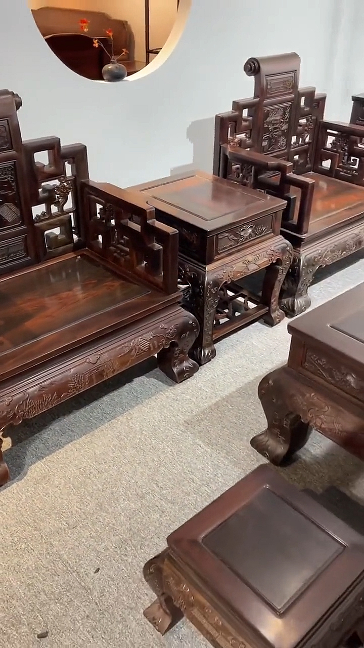 #古典红木家具#精品卷书沙发-度小视