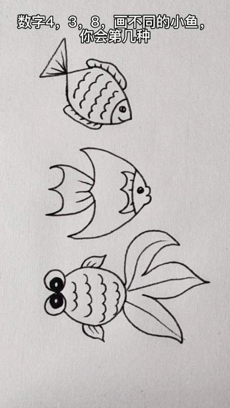 画画原来如此简单#数字438画不同的小鱼,你会几种