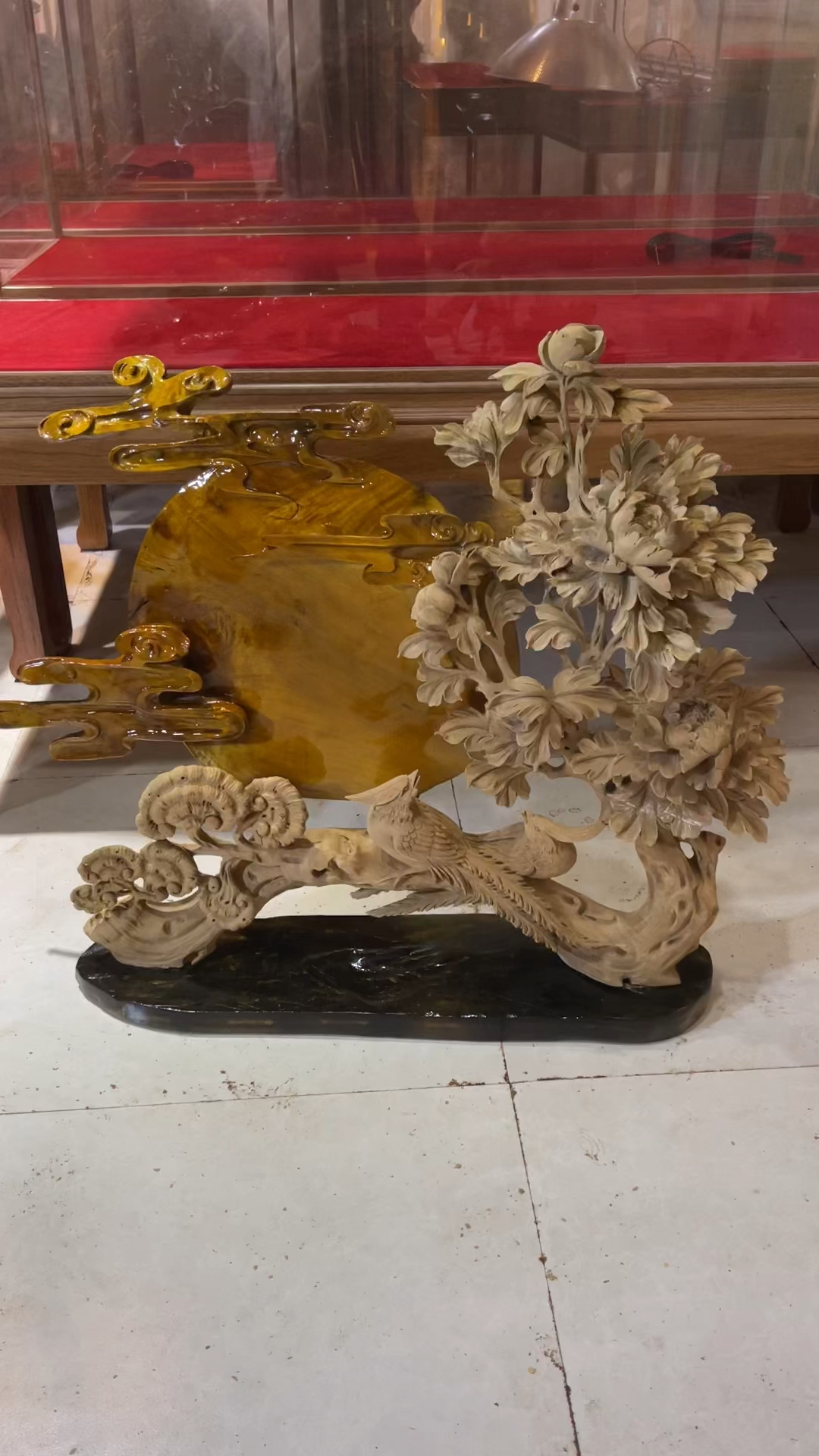 根雕工艺金丝楠木花开富贵工艺品摆件
