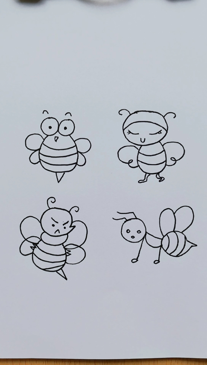 简笔画,线条画#超可爱的六种蜜蜂画法-度小视