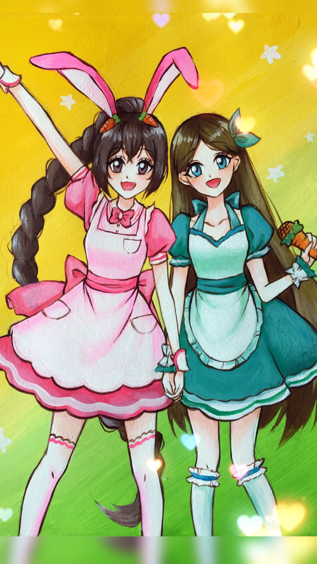 画画手绘画动漫女仆装小舞和宁荣荣两人不愧是好闺蜜