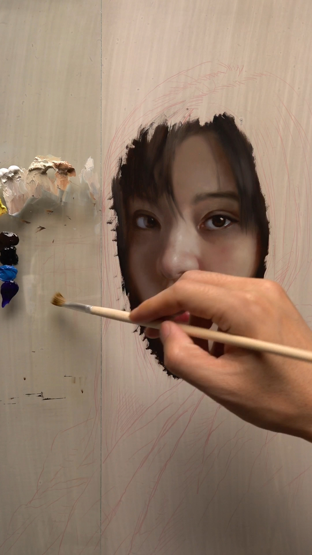 手绘油画#写实油画网课示范,直接画法肖像