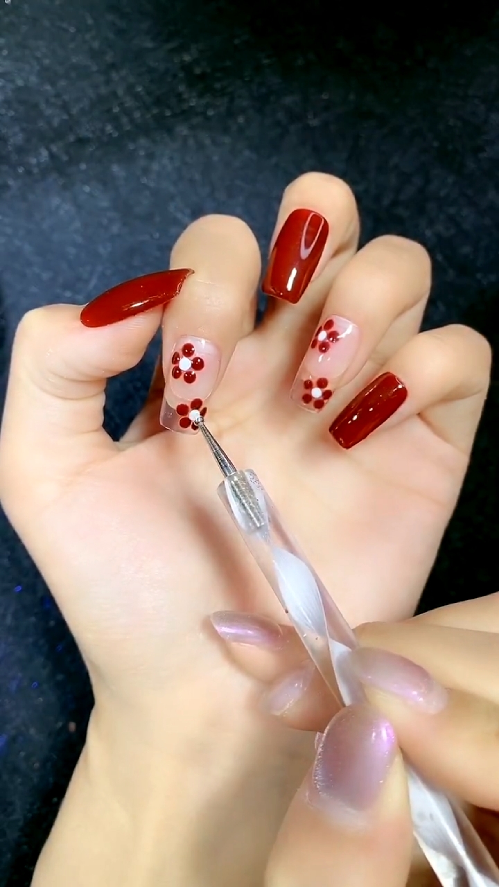 热门美甲#点珠笔点出来的花花甲