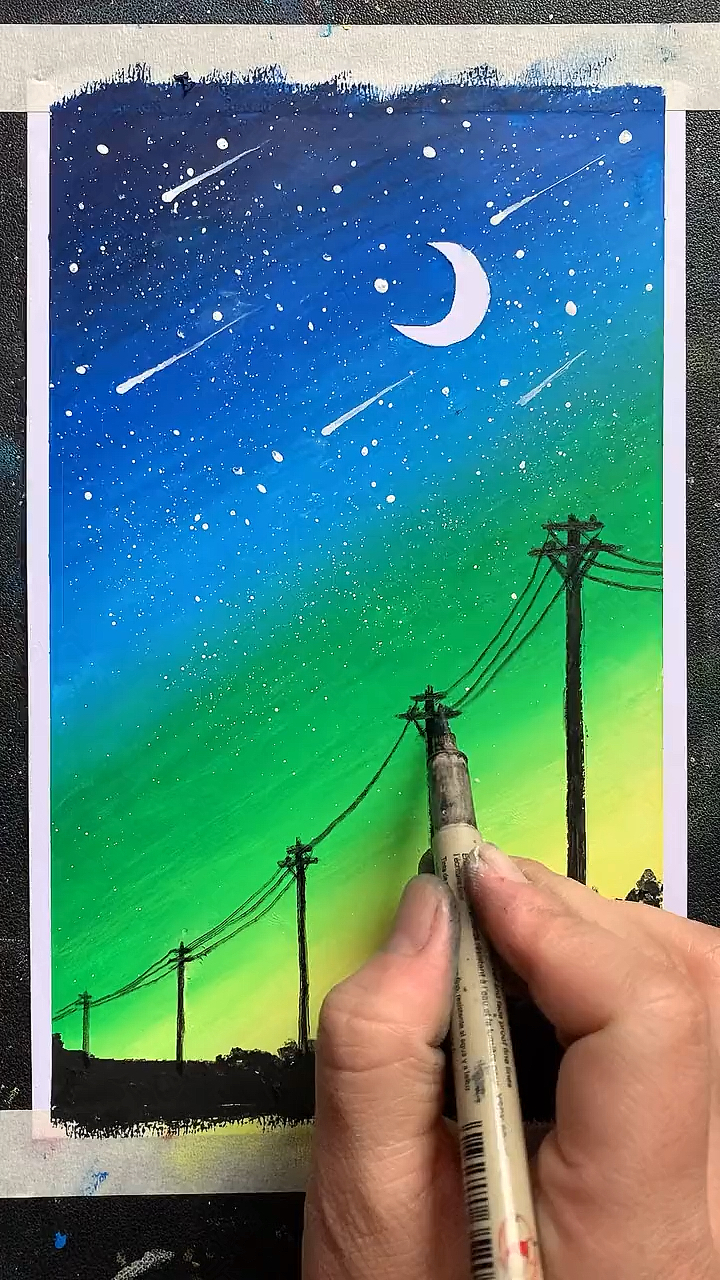 油画棒教你画星空,步骤简单易学.-度小视