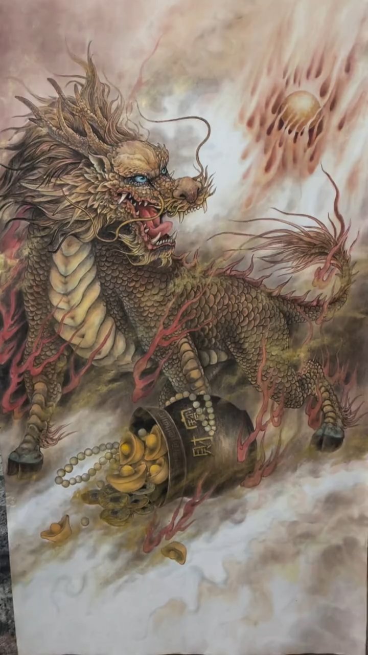 甘肃龙宝斋书画艺术#北京朋友顶置的麒麟完成了,威武霸气