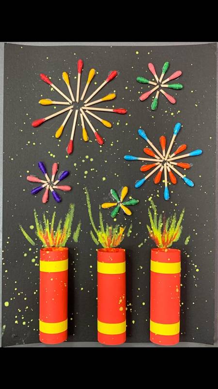 幼儿手工#元旦节快到了,用棉签就可以做一副新年烟花,非常简单哦.