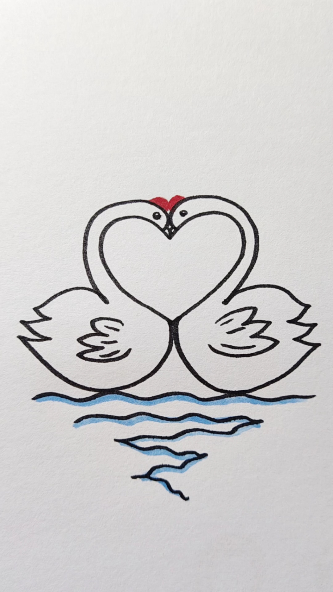 画画原来如此简单#用爱心画一对白天鹅,一学就会-度小视