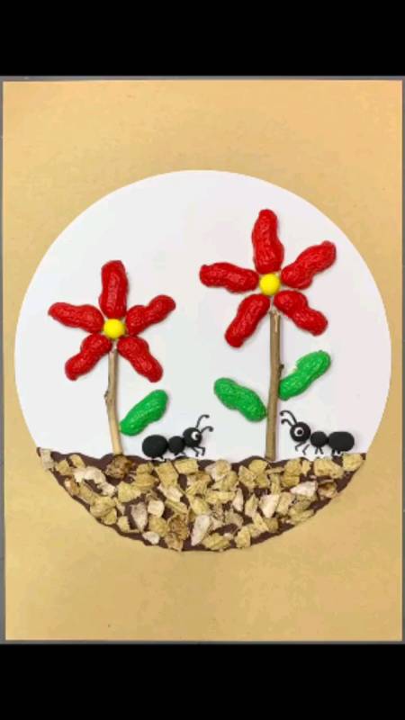 手工制作#花生皮还可以贴小红花-全民小视频