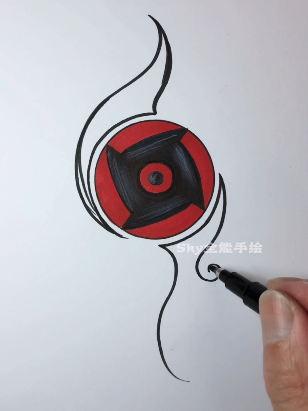 画画原来如此简单#教你画别天神写轮眼,最后居然旋转起来了.-度小视