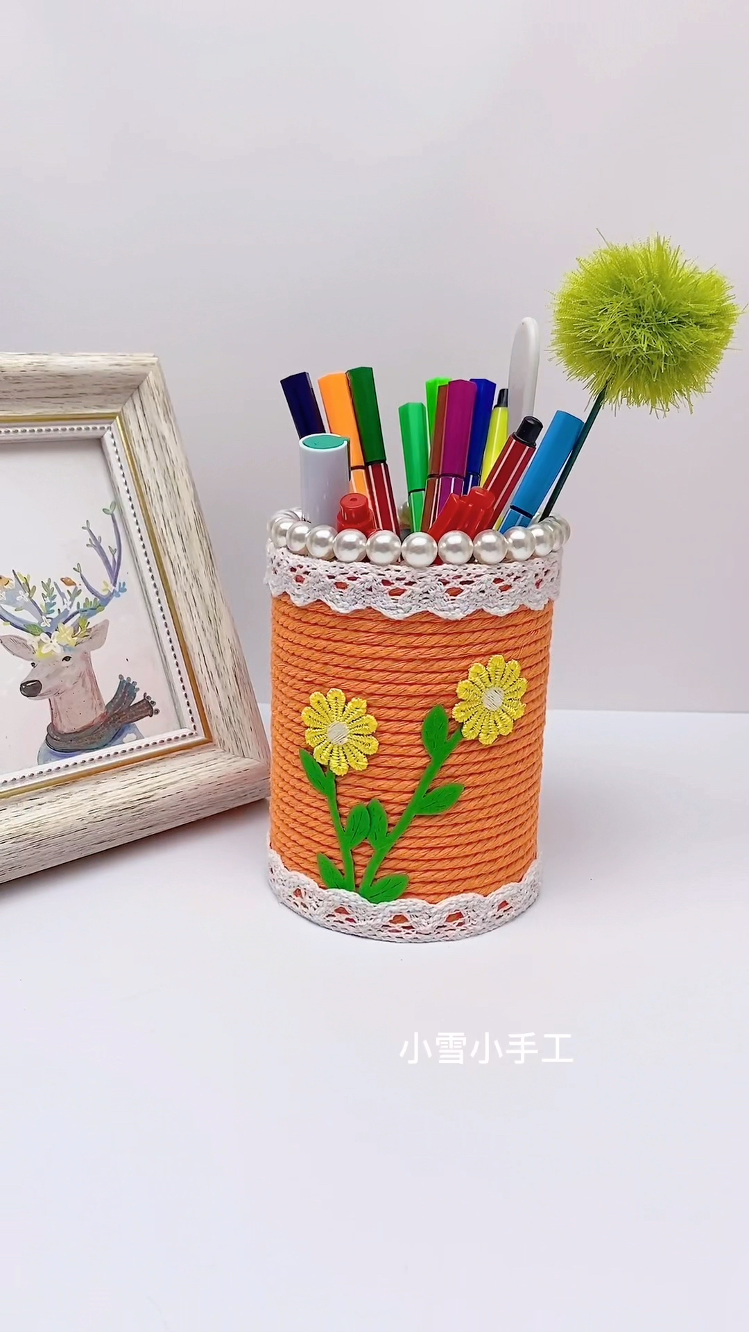 手工制作#捡了个废纸筒,搭配上棉绳秒变精致笔筒