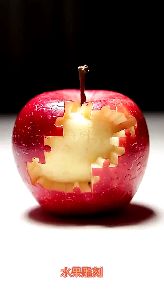 民间艺术#苹果拼图0796,拼完就可以吃了,水果雕刻艺术-度小视