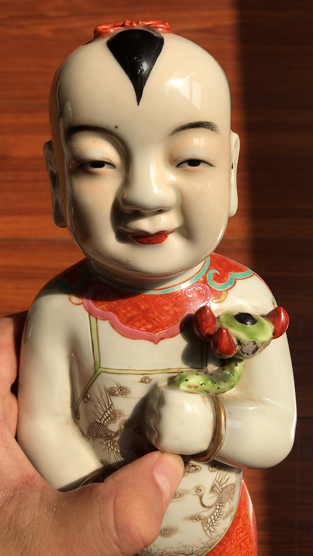 清末粉彩散财童子一对