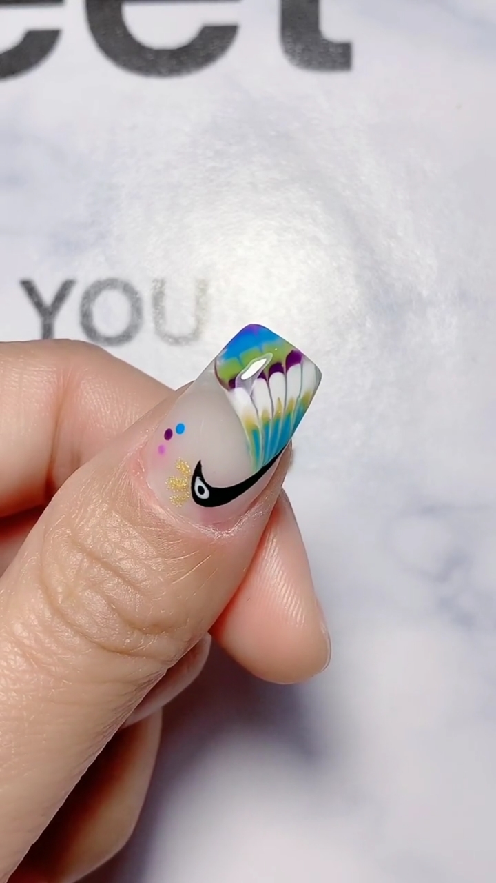 美甲#孔雀拉花一看就会