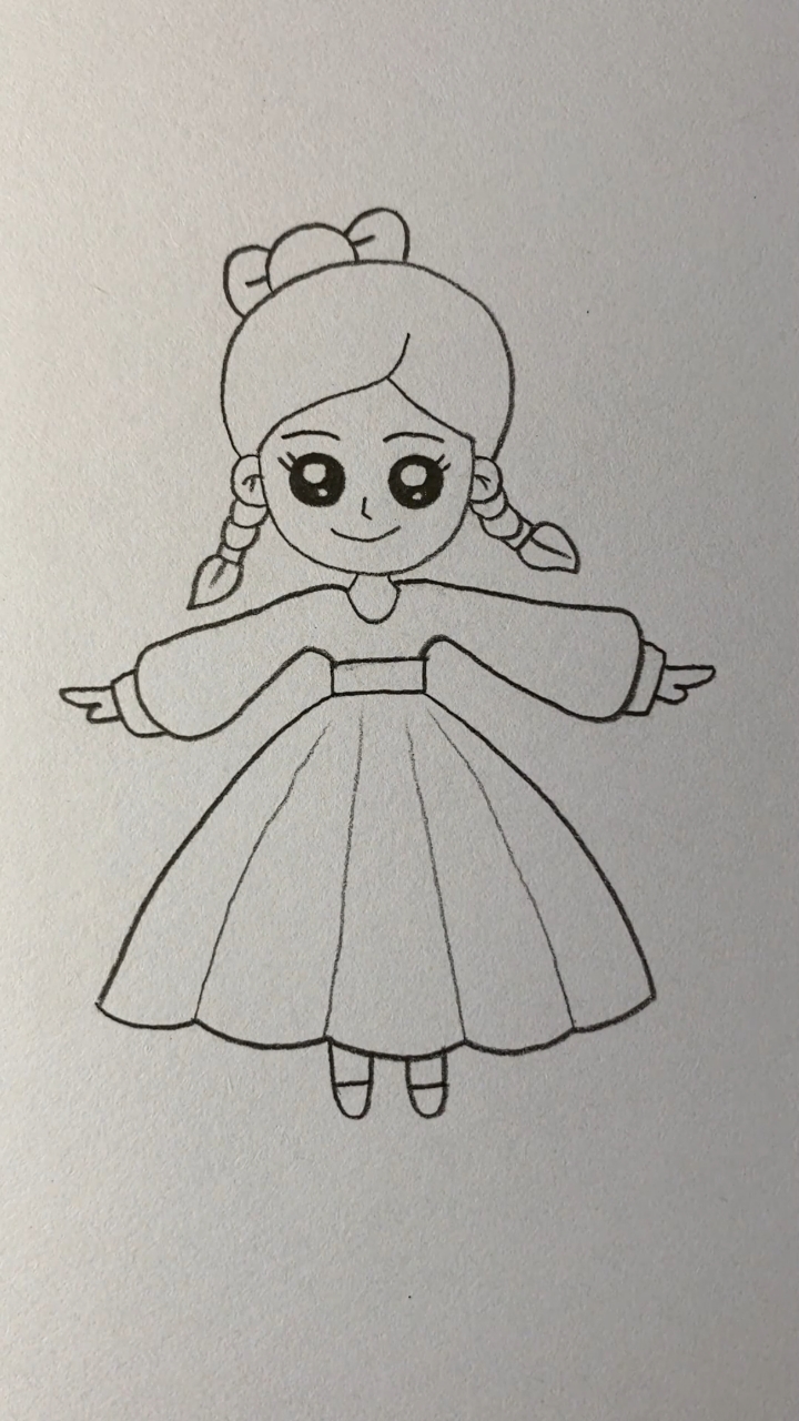 画穿着长裙的甜美女孩