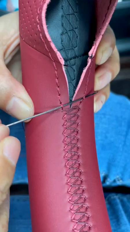 手缝汽车真皮方向盘套走线教程