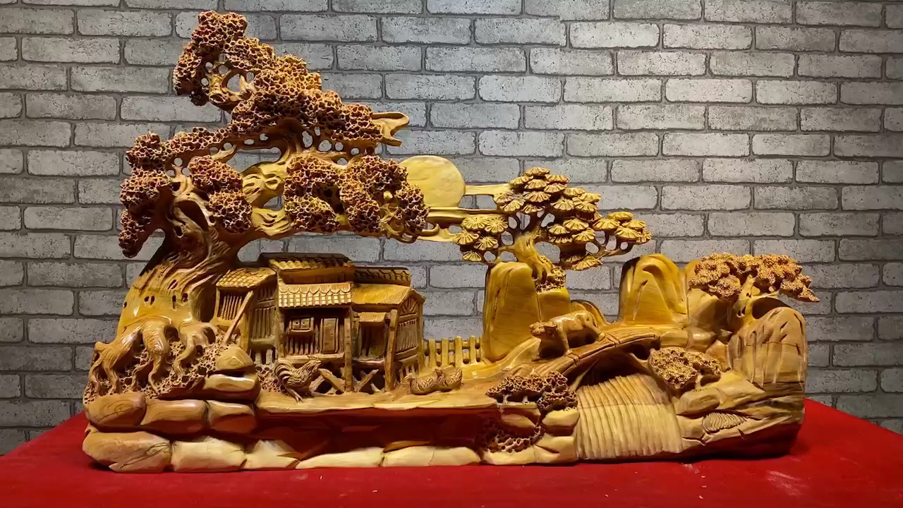 木雕工艺品#《小桥流水人家》崖柏老料