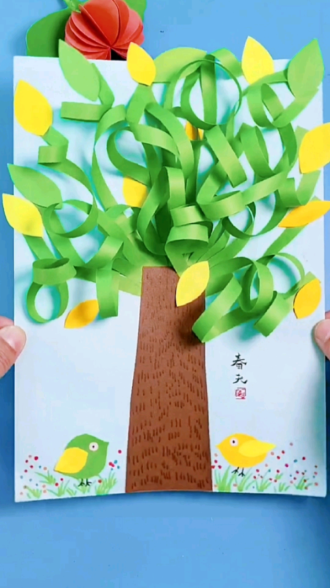 手工制作春天来了漂亮的手工大树贴画和孩子一起做吧