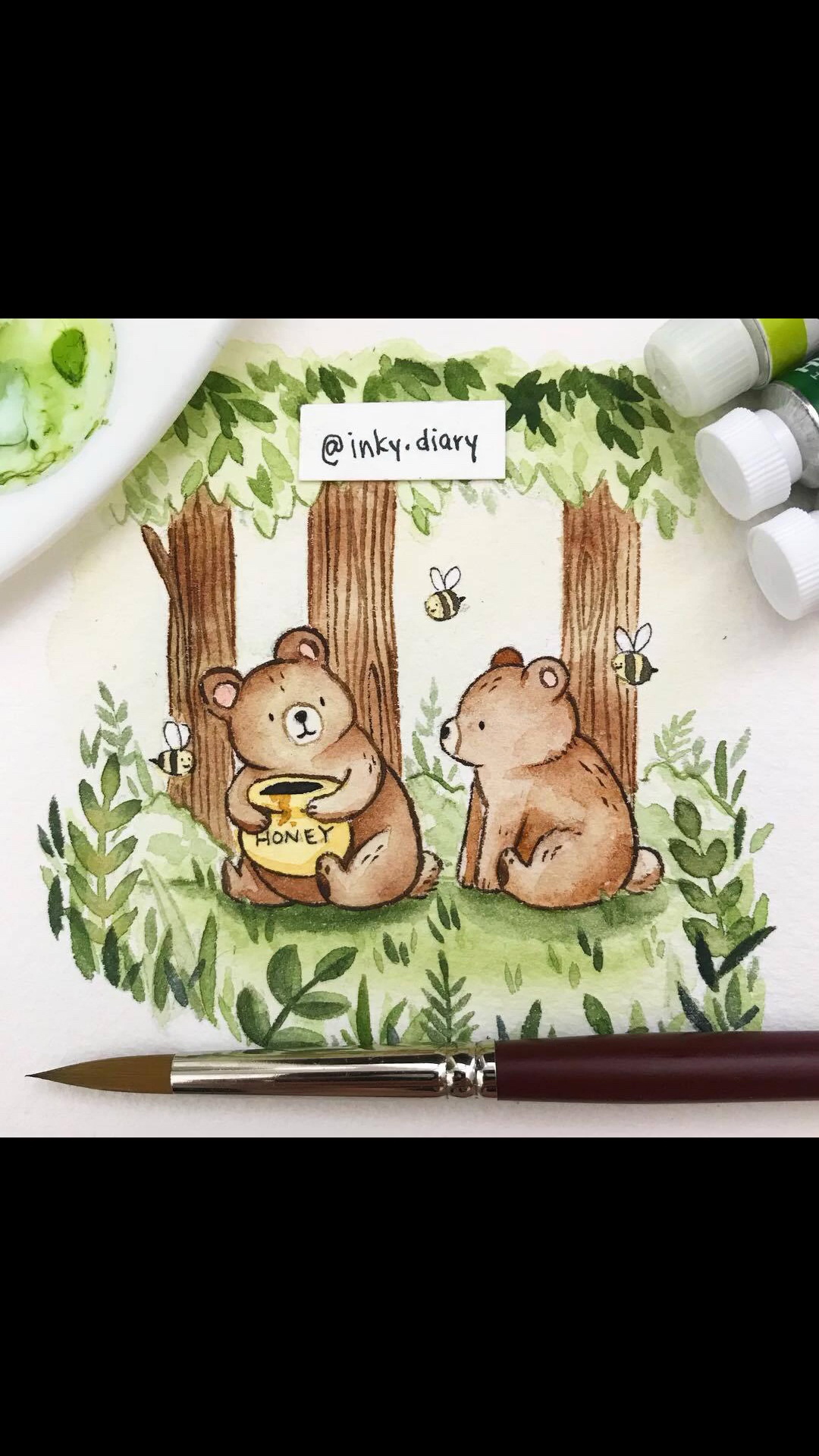 水彩#一个很喜欢的治愈系画师~~画的小动物总是让人觉得暖暖的ins