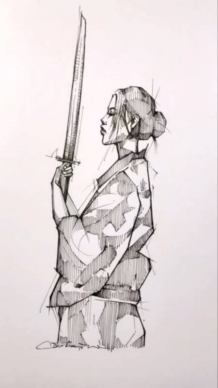 女武士手绘线稿图片