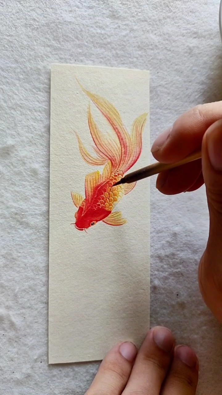 徐伯逸书画#画一张金鱼的书签也很简单
