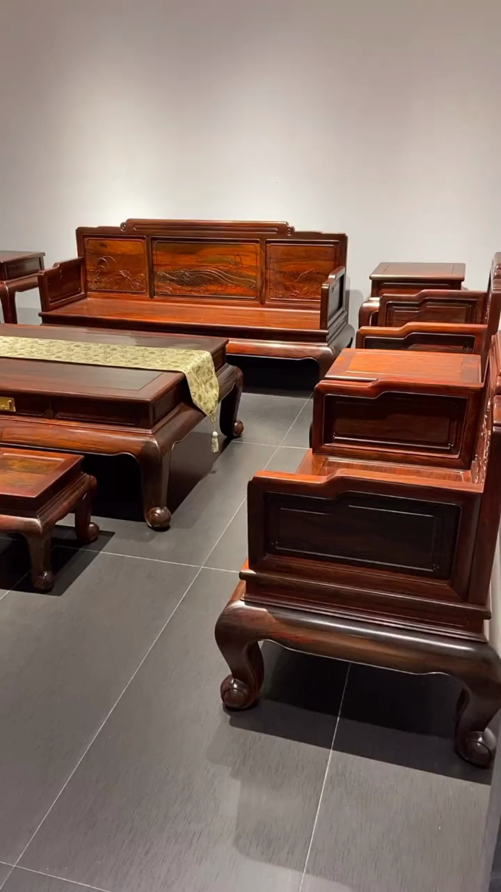 古典红木家具#大红酸枝明式踩珠沙发