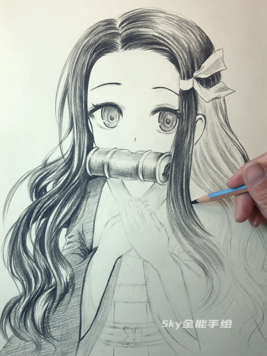 画画原来如此简单#手绘鬼灭之刃动漫人物祢豆子绘画过程技巧-度惺视