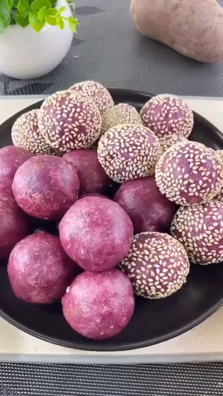 8菜美食教程#芝麻紫薯球