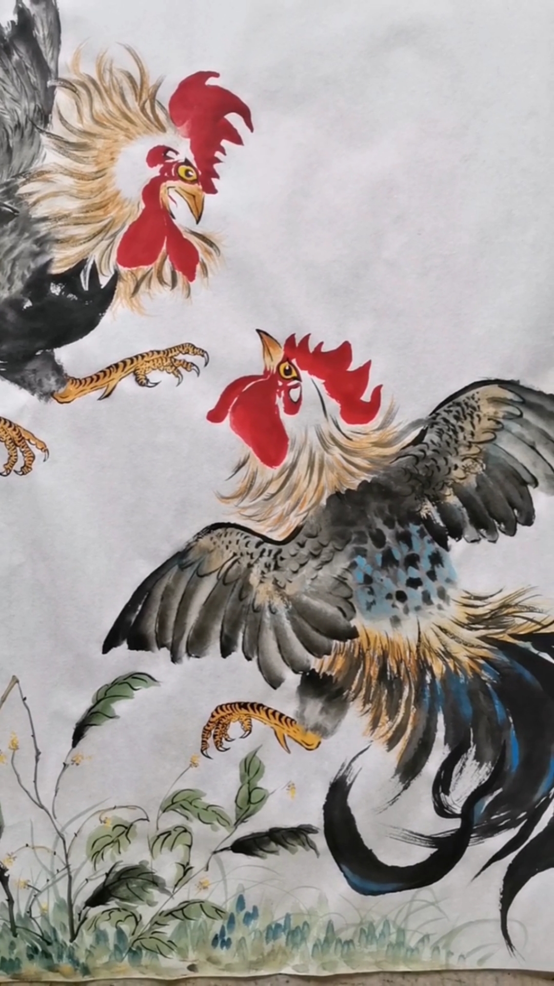 王兴民国画公鸡:斗者吉,奋斗者