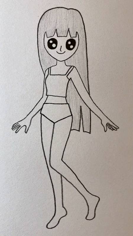 简笔画画漂亮的长发小女孩