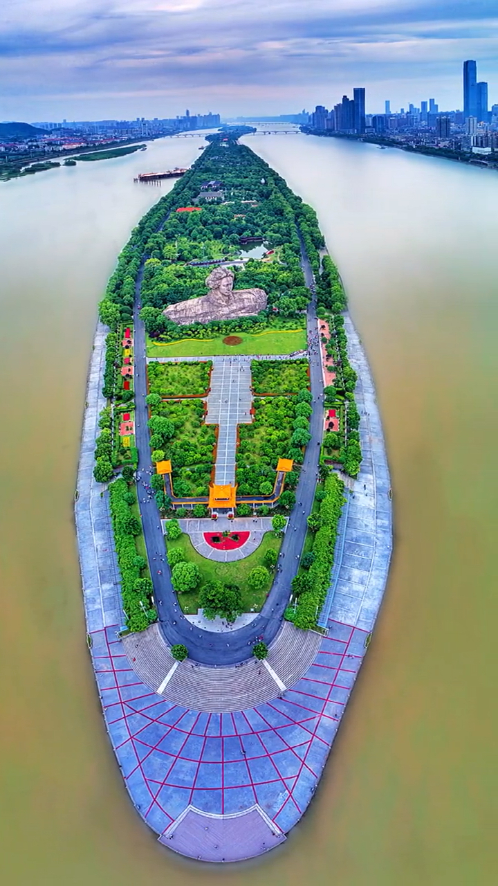 航拍橘子洲头你才会知道如此壮观