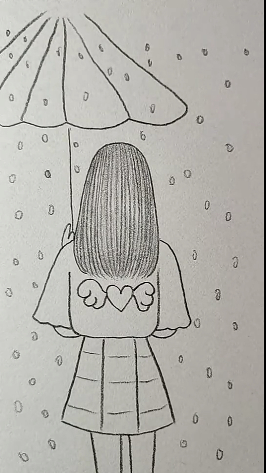 简笔画#雨中撑伞的女孩背影-度小视