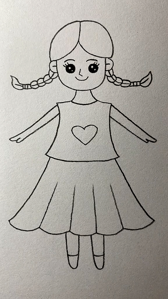 简笔画画留着两条麻花辫的小女孩