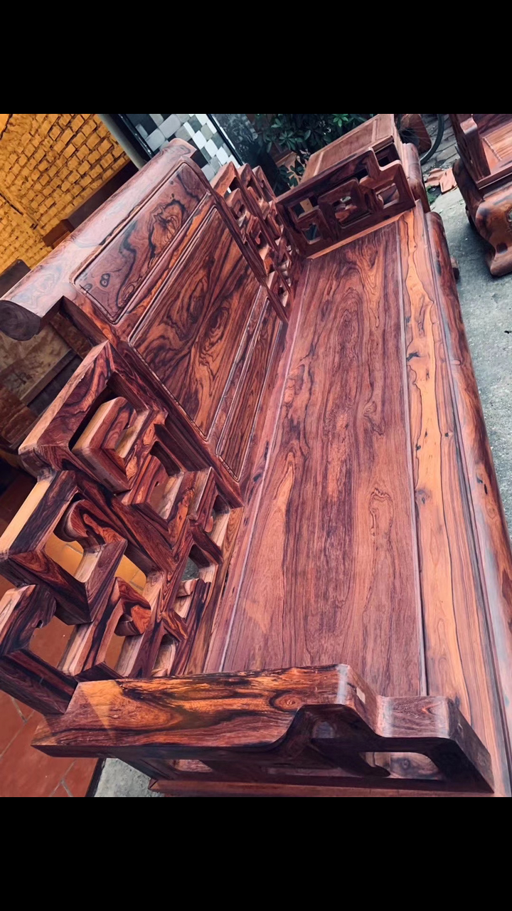 榫卯#白酸枝奥氏黄檀独板卷书沙发十三件套