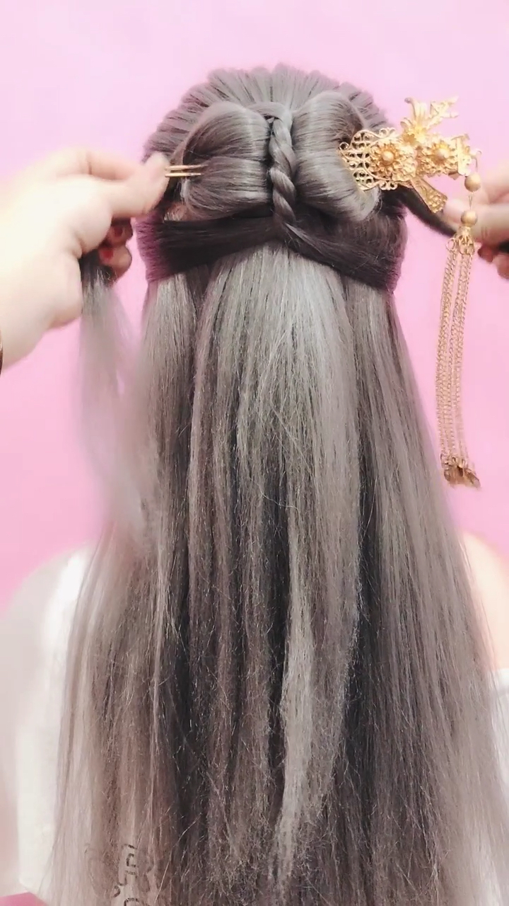 全民最火编发#步摇发簪古风发型教程-全民小视频